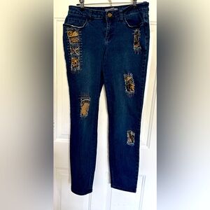 VIA RITINA JEANS SPARKLE & LEOPARD PRINT SZ.4 STRETCH